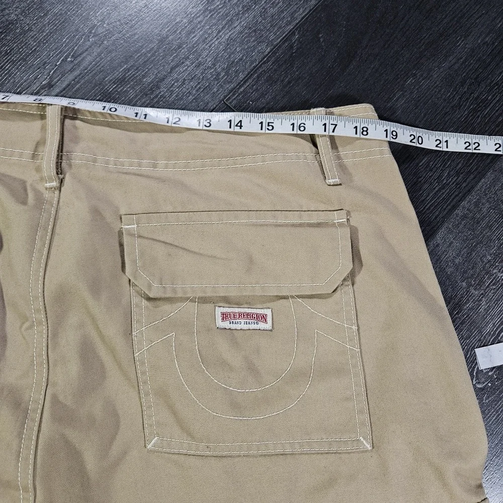 True Religion Cargo Pants Mens 36x32 Tan Flap Pockets Hip Hop Streetwear Baggy